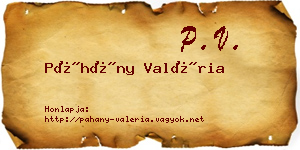 Páhány Valéria névjegykártya